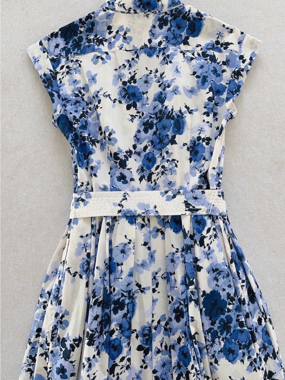 NWOT Cara Cara Blue Floral Belted Linen Midi Dress, Size US 2/4/6/8 - Picture 8 of 14